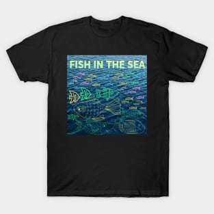 under the sea,blue sea,sea creatures,Turtle, puffer fish, starfish, shrimp, shark, tropical fish, sea horse, seaweed, sardines, squid, crabs, clams T-Shirt